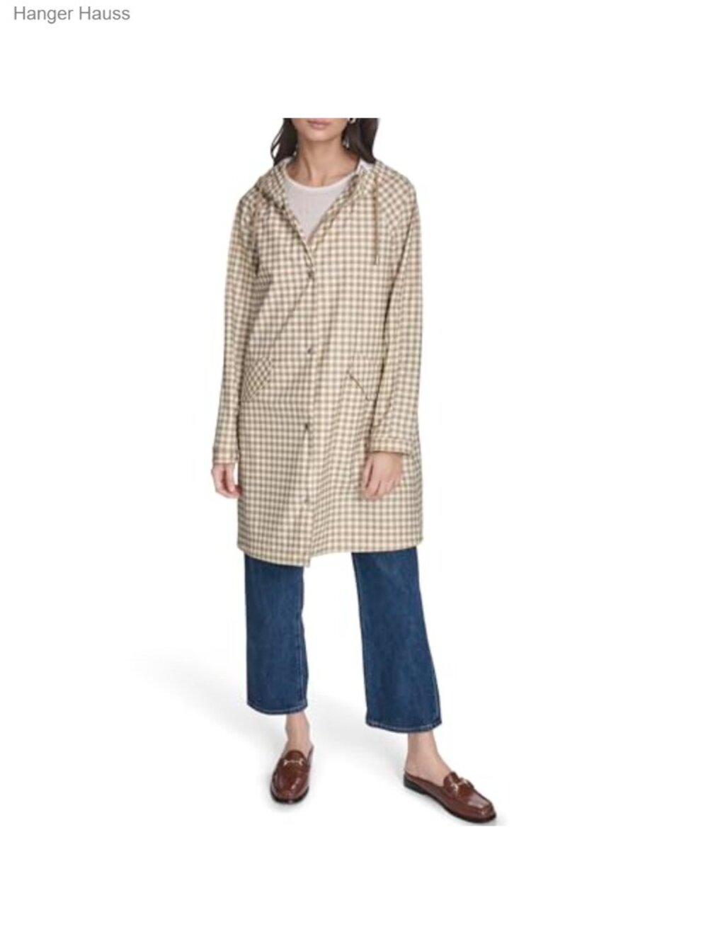 Water-Resistant Rain Jacket with Raglan Sleeves, Adjustable Hood, Pockets, Snap